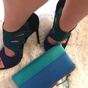 Blue sparkly peacock HEELS